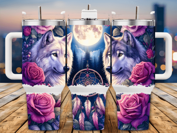 Wolf Dreamcatcher Roses 40oz Tumbler PNG: A Versatile Graphic for Branding
