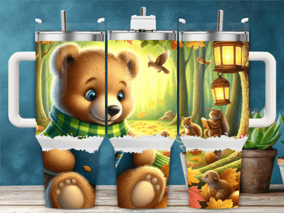 Woodland Baby Bear Forest 40oz Tumbler Graphics